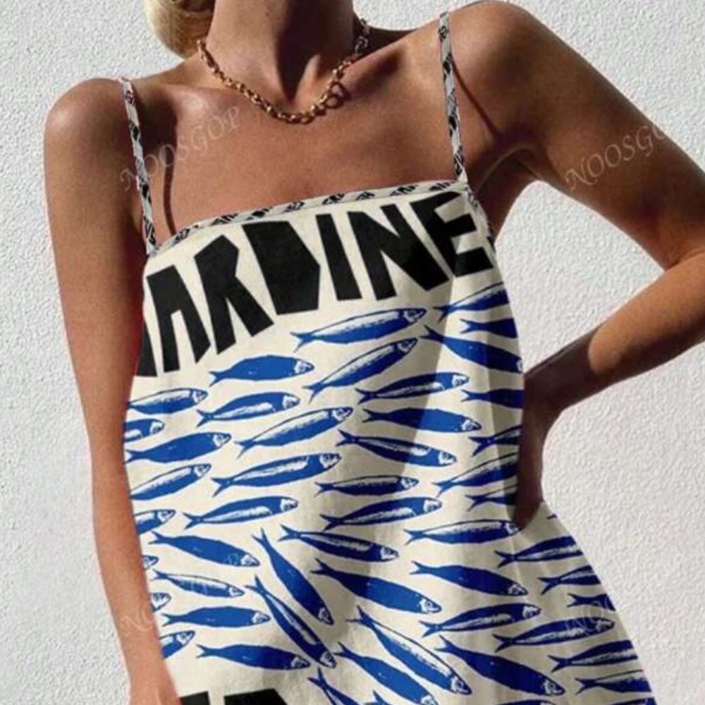 Sardines Print Summertime Slip Dress